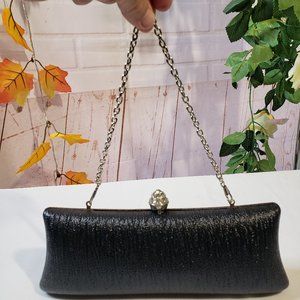 Kate Landry Black Textured Barrel Evening Mini Hand Bag Clutch Purse Chain